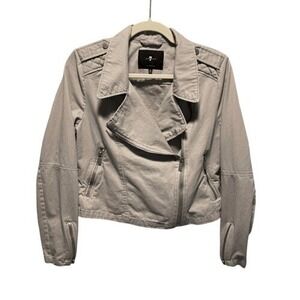 7 For All Mankind Gray Moto Jacket Quilted Shoulder Cotton Cropped Size M